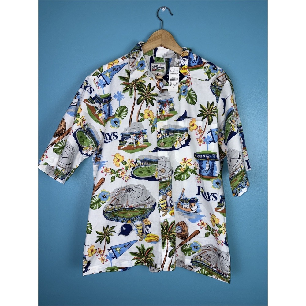 NWT Reyn Spooner Tampa Bay Rays Men's Medium White Hawaiian MLB Shirt